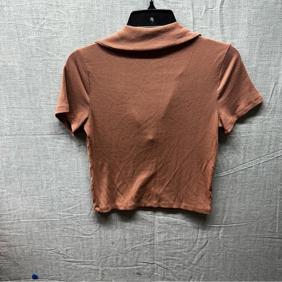 Abercrombie & Fitch Soft A&F Rib Cropped Polo Top Collared Brown Small S - Picture 2 of 7